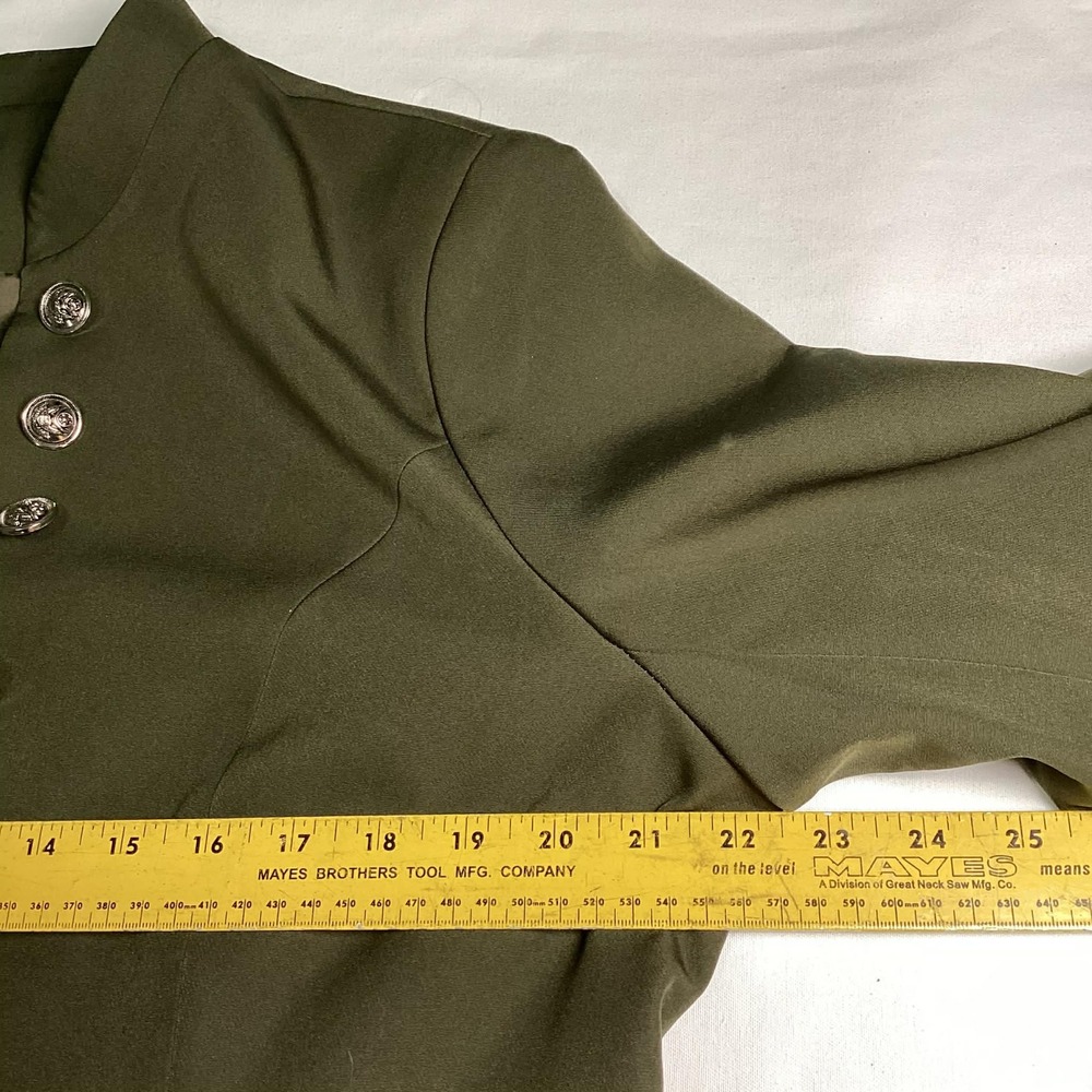 Olive Green Military Style Jacket XL Silver Button Front Structured Blazer - Picture 7 of 7